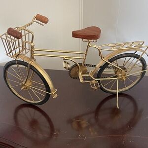 Elegant Gold Decorative Bicycle with Wooden Accents